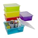 Storex Letter Size Deep Storage Tray – Organizer Bin with Non-Snap Lid for Classroom, Office and Home, Assorted Tints, 5-Pack (62550A05C)