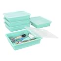 Storex Letter Size Flat Storage Tray – Organizer Bin with Non-Snap Lid for Classroom, Office and Home, Teal, 5-Pack (62541U05C)