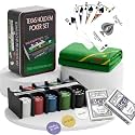 Storio Adult Casino Style 200 Pcs Poker Chips Set in a Tin Case, 2 Decks of Cards, 1 Dealer Button, 1 Big Blind Button, 1 Small Blind Button