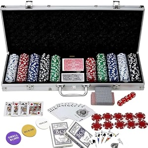 storio casino style 500 chipspcs poker chips set with aluminum finish case 2 decks of cards 5 dice 1 dealer button for playing