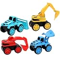 Storio Construction Toys 4 Pack Set with Excavator, Bulldozer, Road Roller, Lift Truck Toys, Friction Powered Push and Go Toy Cars for Toddlers, Kids, 1 to 6 Year Old Boy, Girl, Trucks Vehicles
