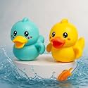 Storio Duck Bath Toys, Floating Water Squirting Set of 2, BPA-Free Bathtub Toys for Babies and Toddlers, Multicolour