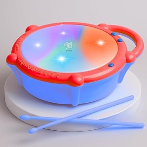 storio flash drum toy for kids with 2 mallets  battery operated musical learning with 3d lights amp sounds  educational toy for 2-6 year old boys amp girls  multicolor toddler drum set - spiderman