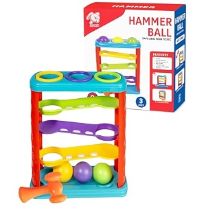 storio hammer knock ball for babies and toddlers - pound and see the balls roll down the ramps for infants kids boys girls - multicolor