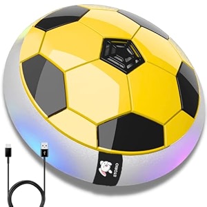 storio rechargeable hover football toy for kids  indoor floating air soccer ball with led lights  electric hover ball game for boys  birthday gift for ages 310 years - yellow