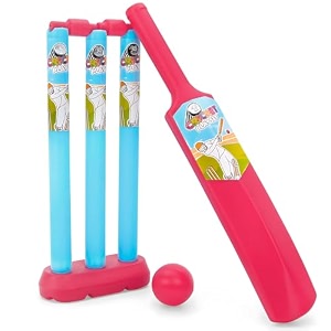 storio junior cricket set for kids 2 years  bat ball stumps bails amp holder  plastic 20-20 cricket kit toy for boys amp girls  birthday gift  red amp blue