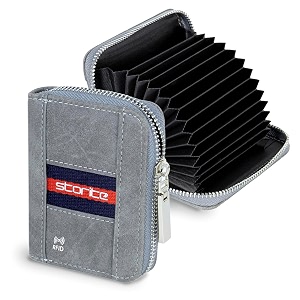 storite pu leather 12 slots rfid card holder wallet grey - tricolor strip