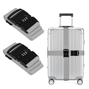 storite 2 pack luggage strap belt with number lock grey