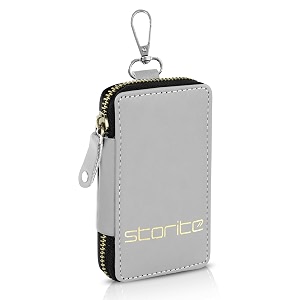 storite pu leather large key case pouch wallet keychain key holder with 6 hooks zipper closure