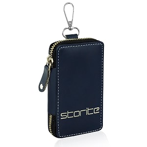 storite pu leather large key case pouch wallet keychain key holder with 6 hooks zipper closure