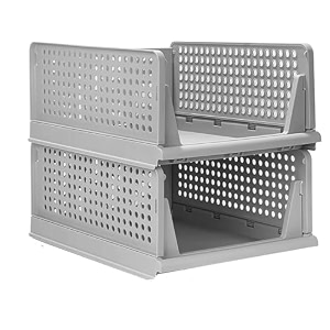 storite set of 2 foldable wardrobe organizer  stackable plastic clothes rack for cupboard amp closet storage  shirt t-shirt amp jeans organizer for wardrobe grey 34 x 19 x 44 cm
