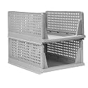 Storite Set of 2 Foldable Wardrobe Organizer – Stackable Plastic Clothes Rack for Cupboard &amp; Closet Storage | Shirt, T-Shirt &amp; Jeans Organizer for Wardrobe (Grey, 34 x 19 x 44 cm)
