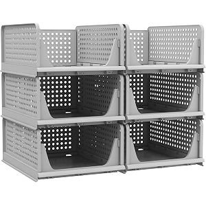 storite set of 6 foldable wardrobe organizer for clothes stackable cupboard organizer plastic racks closet storage for shirt t shirt jeans - grey 34 x 19 x 44cm 6 pcs