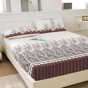 Story@Home 260 TC 100% Cotton California King Size Bedsheet, Brown & Pink