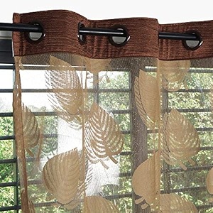 storyhome fancy sparkling beautiful sheer strip floral hanging net polyester window curtain 4 pieces 5 feet light brown