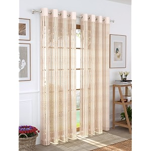 storyhome sheer door curtains linen look semi transparent voile grommet elegance curtains for living dining room bedroom drapes 7 feet set of 4 panels cream