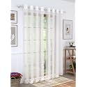 Story@Home Sheer Abstract Door Curtains Linen Look Semi Transparent Voile Grommet Elegance Curtains for Living Dining Room, Bedroom Drapes 46 X 84 Inch Long, Set of 2 Panels, White