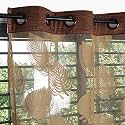 Story@Home Fancy Sparkling Beautiful Sheer Strip Floral Hanging Net Polyester Window Curtain (4 Pieces, 5 Feet, Light Brown)