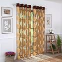 Story@Home Sheer Door Curtains Linen Look Semi Transparent Voile Grommet Elegance Curtains for Living Dining Room, Bedroom Drapes (7 Feet, Set of 4 Panels, Light Brown)