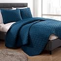 Story@Home Quilted Bedspread for King Size Bed | 400 TC Bedcovers for King Size | Bed Cover | Quilted Bedsheet with 2 Pillow Cases | 250x225 CM 100% Cotton Ultrasonic Quilting - Dark Blue