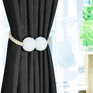 storyhome magnetic curtain tiebacks clips - door window tie backs holders for home office decorative rope holdbacks classic tiebacks pearl design set of 2_thick cream