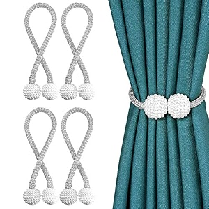storyhome magnetic curtain tiebacks clips - door window tie backs holders for home office decorative rope holdbacks classic tiebacks pearl design set of 4 165 inch grey