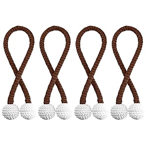 storyhome magnetic curtain tiebacks clips - door window tie backs holders for home office decorative rope holdbacks classic tiebacks pearl design set of 4 165 inch brown
