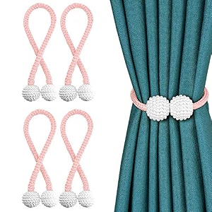 storyhome magnetic curtain tiebacks - door window curtain tie backs for home office  decorative rope clip holdbacks classic tiebacks pearl design 165 inch  baby pink  set of 4