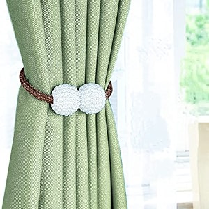storyhome magnetic curtain tiebacks clips - door window tie backs holders for home office decorative rope holdbacks classic tiebacks pearl design set of 2 165 inch brown