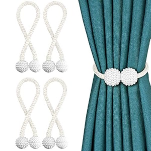 storyhome magnetic curtain tiebacks clips - door window tie backs holders for home office decorative rope holdbacks classic tiebacks pearl design set of 4 165 inch pearl white