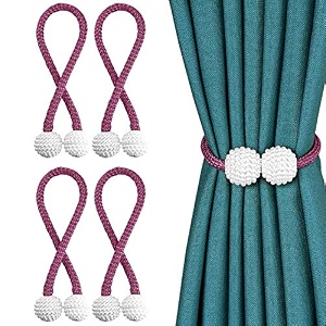 storyhome magnetic curtain tiebacks - door window curtain tie backs for home office  decorative rope clip holdbacks classic tiebacks pearl design 165 inch  purple  set of 4