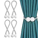 Story@Home Magnetic Curtain Tiebacks Clips - Door Window Tie Backs Holders for Home Office Decorative Rope Holdbacks Classic Tiebacks Pearl Design Set of 4, 16.5 Inch, Grey