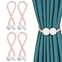 Story@Home Magnetic Curtain Tiebacks - Door Window Curtain Tie Backs for Home, Office | Decorative Rope Clip Holdbacks Classic Tiebacks Pearl Design |16.5 Inch | Baby Pink | Set of 4