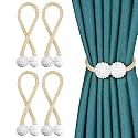 Story@Home Magnetic Curtain Tiebacks Clips - Door Window Tie Backs Holders for Home Office Decorative Rope Holdbacks Classic Tiebacks Pearl Design Set of 4, 16.5 Inch, Thick Cream