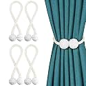 Story@Home Magnetic Curtain Tiebacks Clips - Door Window Tie Backs Holders for Home Office Decorative Rope Holdbacks Classic Tiebacks Pearl Design Set of 4, 16.5 Inch, Pearl White