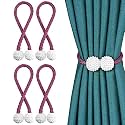 Story@Home Magnetic Curtain Tiebacks - Door Window Curtain Tie Backs for Home, Office | Decorative Rope Clip Holdbacks Classic Tiebacks Pearl Design |16.5 Inch | Purple | Set of 4