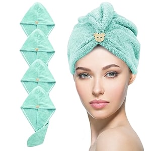 storyhome hair towel for women  400 gsm microfiber towels for hair quick-drying  set of 4 hair towel wrap  66 x 23 cm  green  salon towel  comfortable dry hair cap for every day use