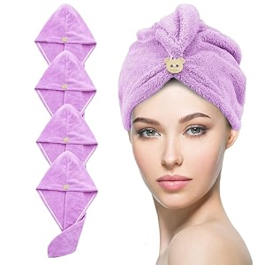 storyhome hair towel for women  400 gsm microfiber towels for hair quick-drying  set of 4 hair towel wrap  66 x 23 cm  purple  salon towel  comfortable dry hair cap for every day use