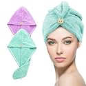 Story@Home Hair Towel for Women | 400 GSM Microfiber Towels for Hair Quick-Drying | Set of 2 Hair Towel wrap | 66 x 23 cm | Green and Purple | Salon Towel | Comfortable Dry Hair Cap for Every Day use