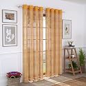 Story@Home Polyester Linen Look Semi Transparent Voile Grommet Elegance Striped Door Curtains (7 Feet, Golden, Pack of 2)