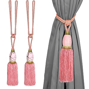 storyhome polyster curtain tie back home decorative braided tassel rope tiebacks for home room kitchen door window set of 6 pink 23 inch