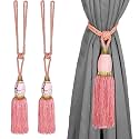 Story@Home Polyster Curtain Tie Back Home Decorative Braided Tassel Rope Tiebacks for Home Room Kitchen Door Window Set of 6, Pink, 23 Inch