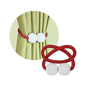 storyhome magnetic curtain tiebacks - door window curtain tie backs for home office  decorative rope clip holdbacks classic tiebacks pearl design 165 inch  cherry red set of 2
