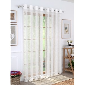 storyhome sheer door curtains linen look semi transparent voile grommet elegance curtains for living dining room bedroom drapes 7 feet 4 panels white