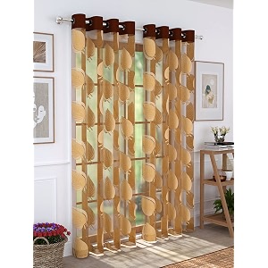 storyhome polyester sheer linen look semi transparent voile grommet long door curtains floral curtain 9 feet light brown set of 2
