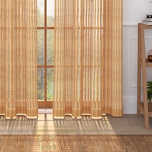 storyhome sheer long door curtains linen look semi transparent voile grommet elegance curtains for living dining room bedroom drapes 9 feet set of 2 panels golden