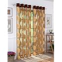 Story@Home Polyester Sheer Linen Look Semi Transparent Voile Grommet Long Door Curtains Floral Curtain (9 Feet, Light Brown, Set of 2)