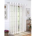Story@Home Sheer Long Door Curtains Linen Look Semi Transparent Voile Grommet Elegance Curtains for Living Dining Room, Bedroom Drapes (9 Feet, Set of 2 Panels, White)