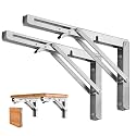 Storystore Folding Shelf Brackets - 14 Inch Heavy Duty Stainless Steel Collapsible Shelf Bracket for Bench Table, Space Saving DIY Bracket, Max Load: 550lb （2 PCS）