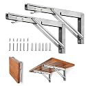 Storystore Folding Shelf Brackets - 8 Inch Heavy Duty Stainless Steel Collapsible Shelf Bracket for Bench Table, Space Saving DIY Bracket, Max Load: 550lb